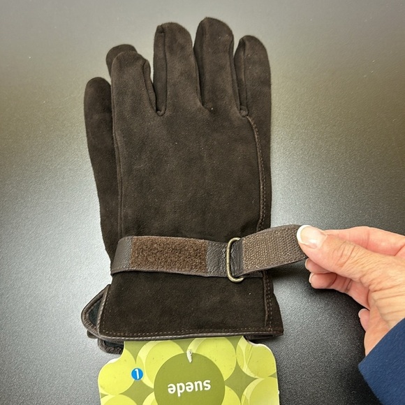 Vtg Brown Leather Suede Gloves Size L Adjustable Thinsulate Insulation 40 Gram - Picture 2 of 7